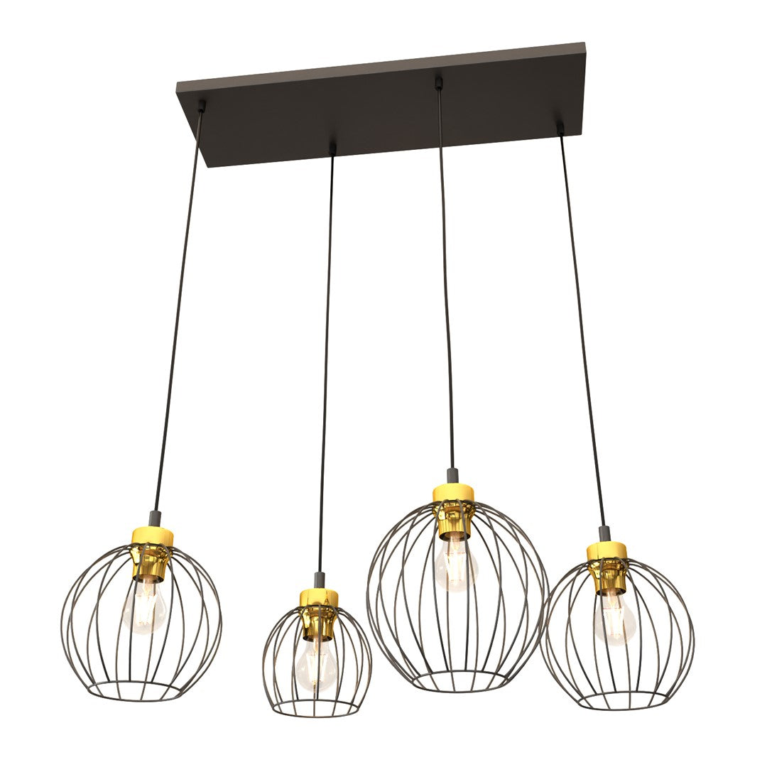 Nando 4-light pendant lamp, black and gold