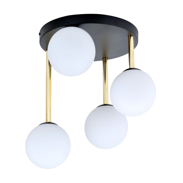 Dolce 4-light ceiling light, black, opal glass