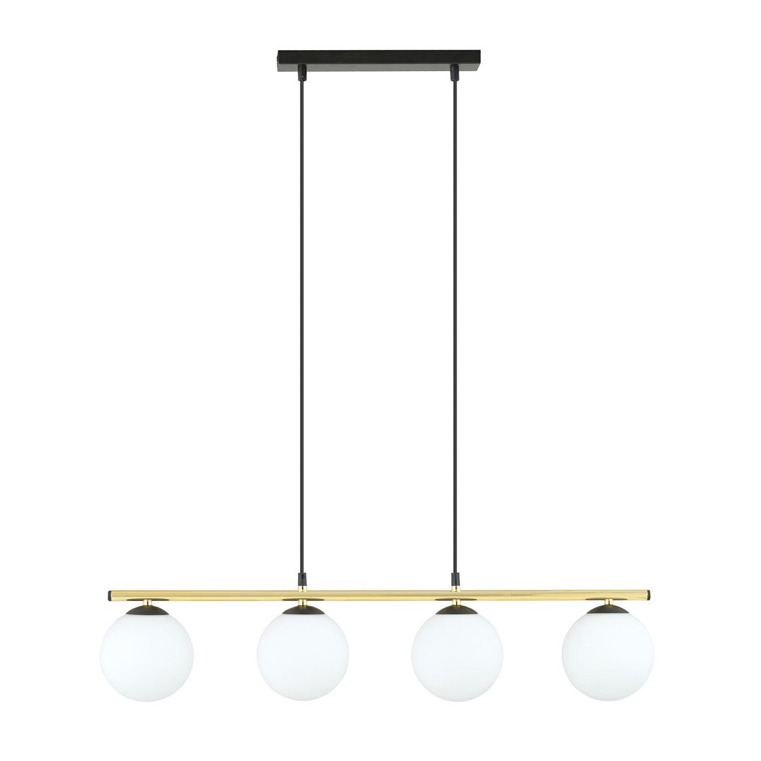Allora 4-light pendant, black, opal glass