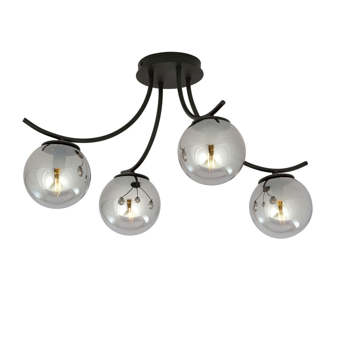 Boston 4-light ceiling light black, graphite glass