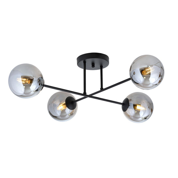 Roma 4-light ceiling light black, graphite glass