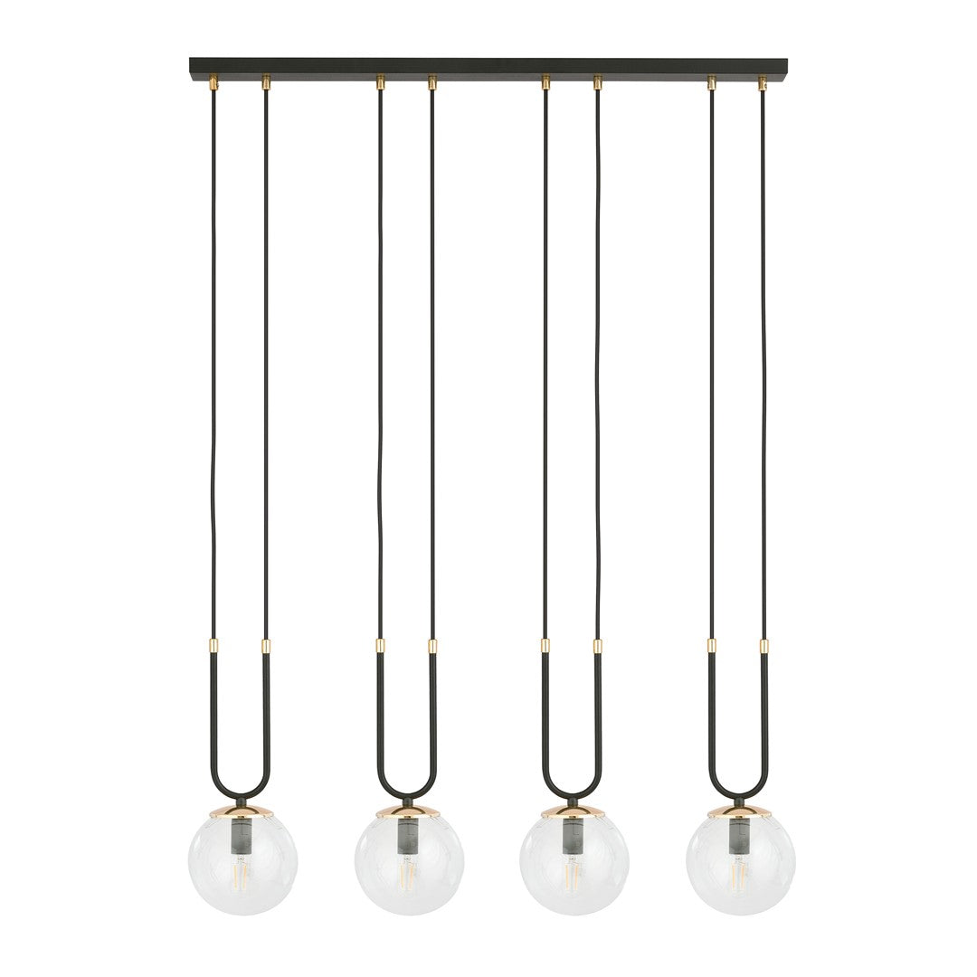 Glam 4-light pendant, black, clear glass