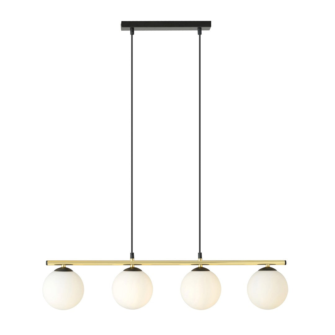 Allora 4-light pendant, black, opal glass