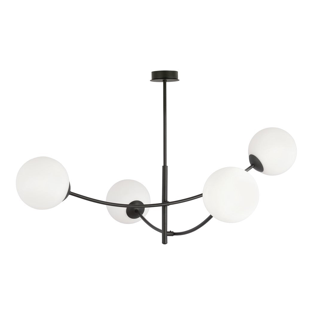 Hunter 4-light flush mount, black, opal glass