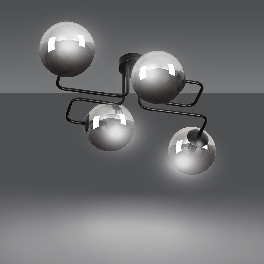 Brendi 4-light ceiling light black, graphite glass