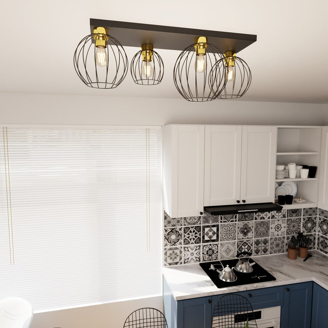 Nest 4-light pendant lamp, black and gold