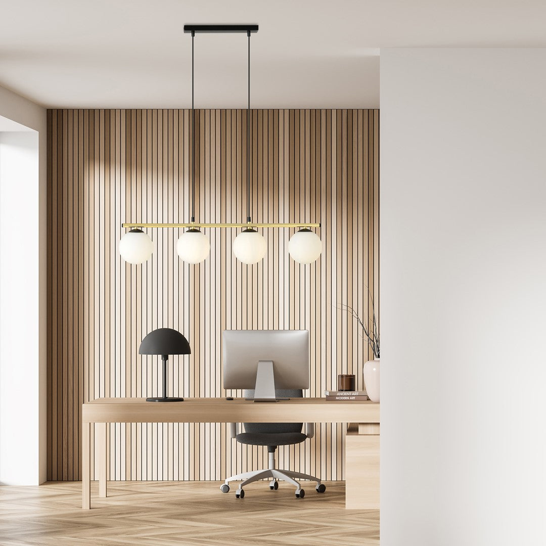 Allora 4-light pendant, black, opal glass