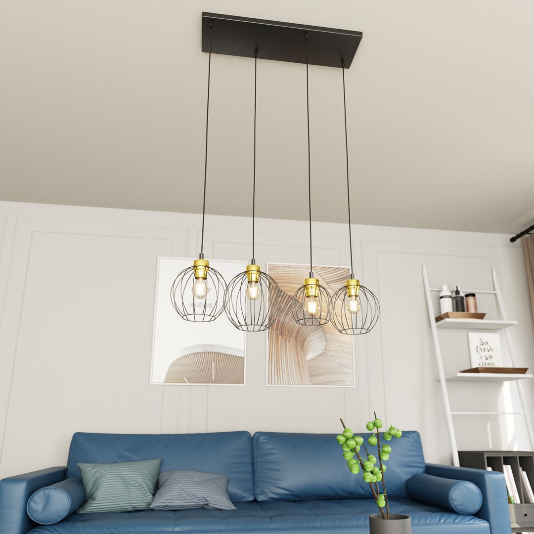Nando 4-light pendant lamp, black and gold
