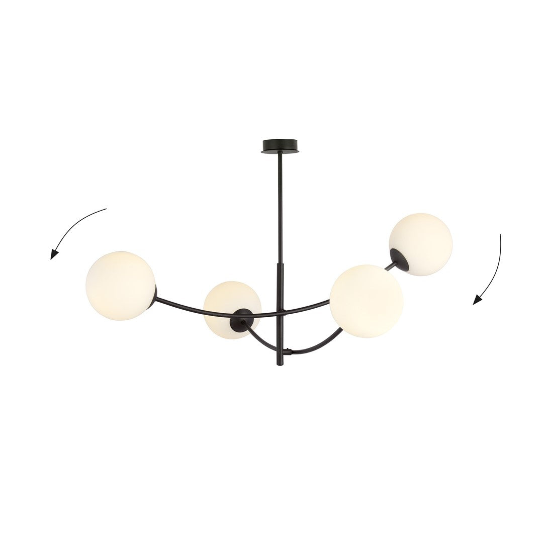 Hunter 4-light flush mount, black, opal glass