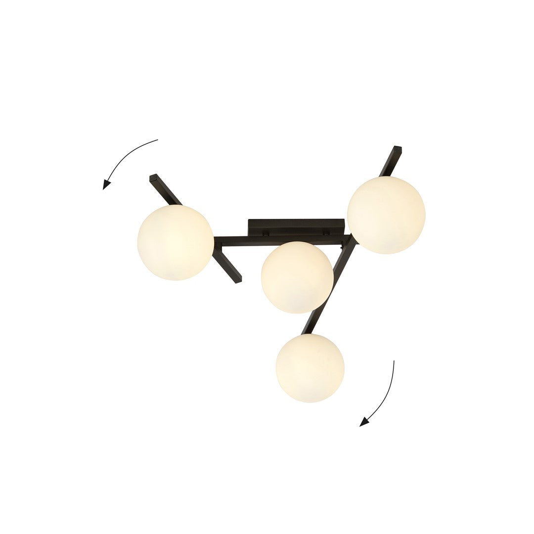4-light smart ceiling light, black, opal glass