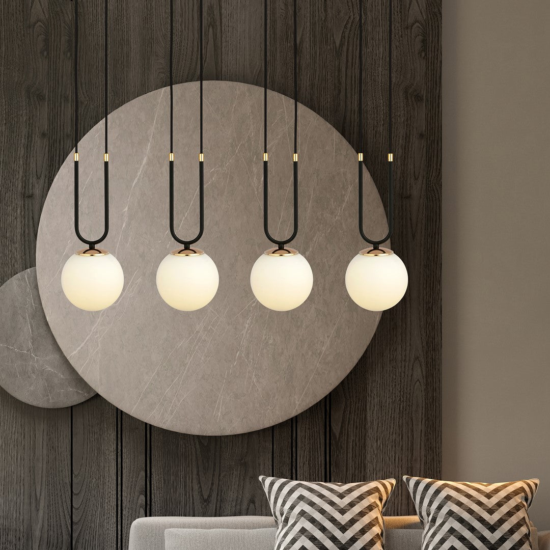 Glam 4-light pendant, black, opal glass
