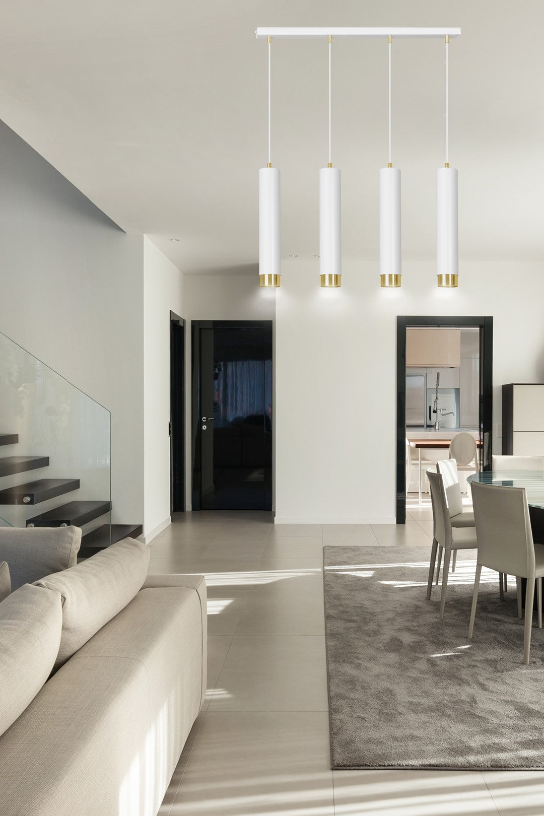 Kibo 4-light pendant lamp in white and gold