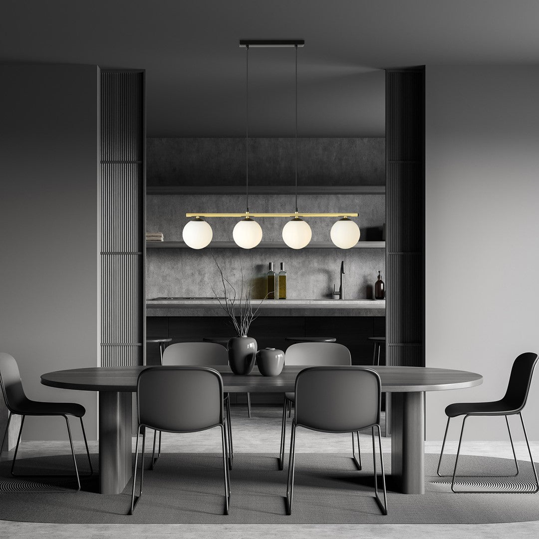 Allora 4-light pendant, black, opal glass