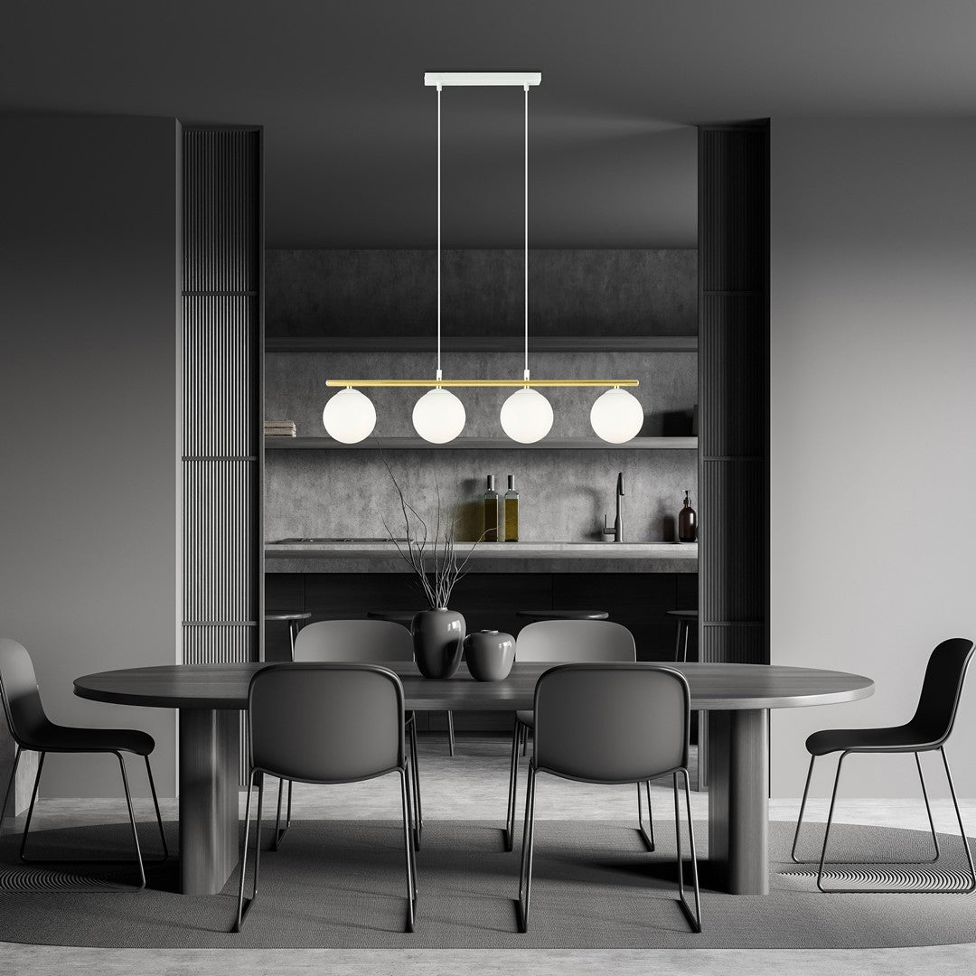 Allora 4-light pendant, white, opal glass