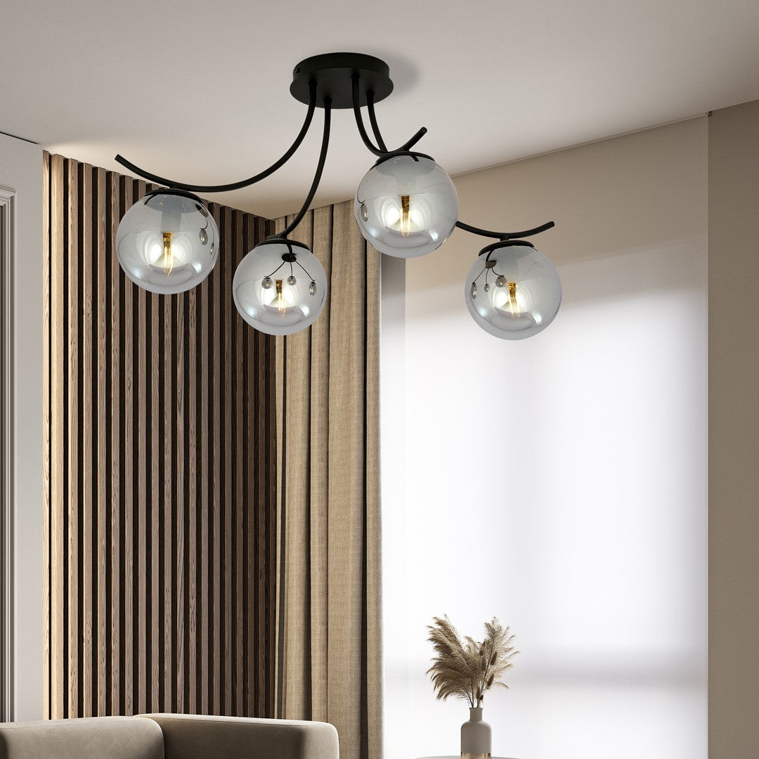 Boston 4-light ceiling light black, graphite glass