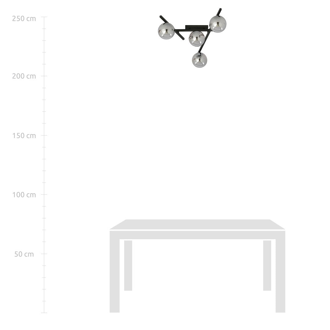 Smart 4-light ceiling light, black, graphite glass