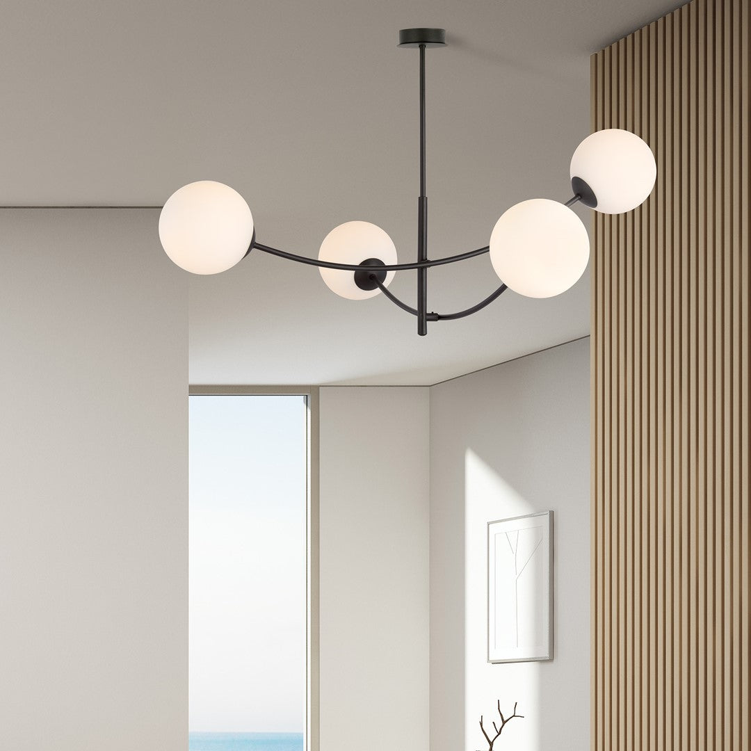 Hunter 4-light flush mount, black, opal glass