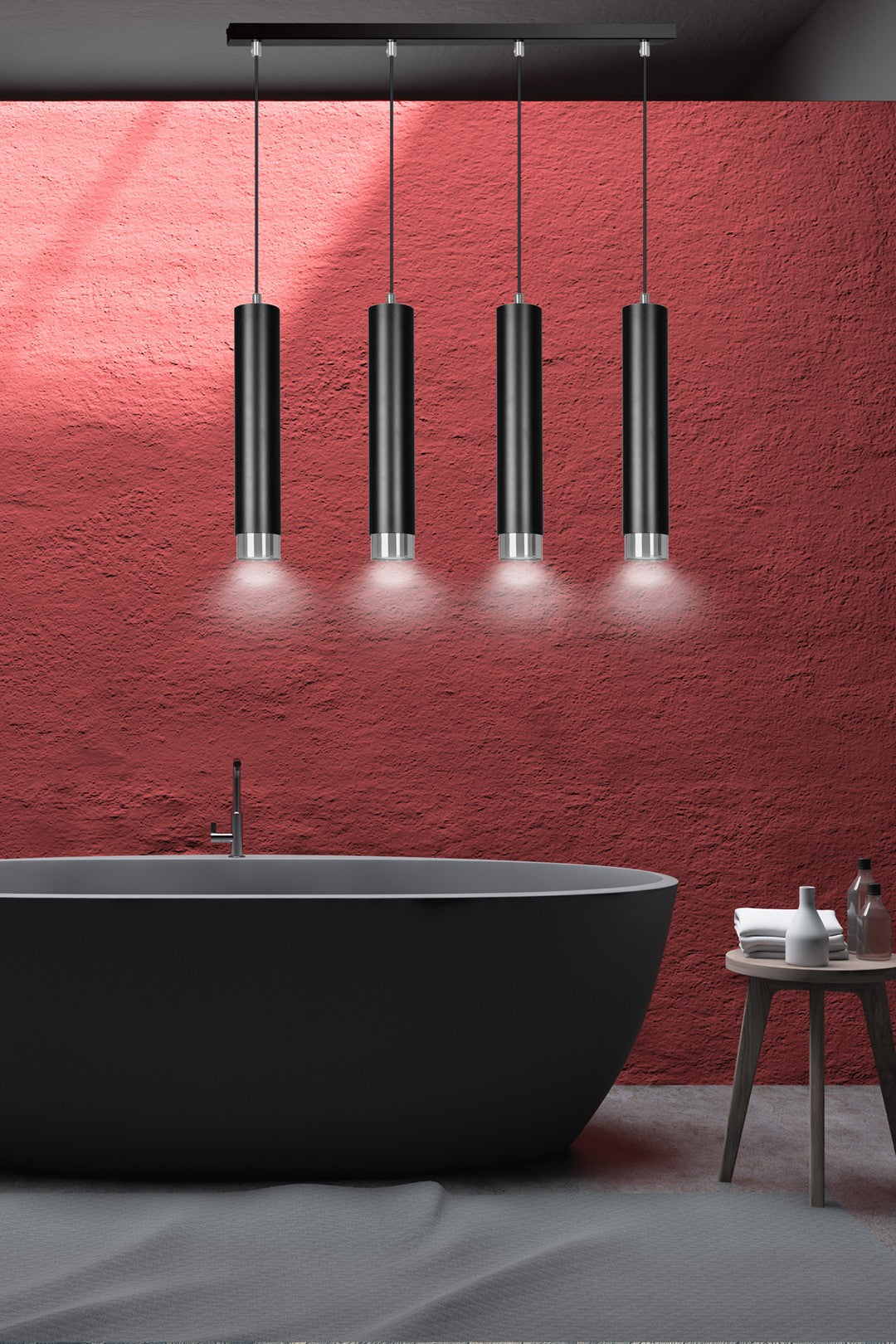 Kibo 4-light pendant lamp, black and chrome