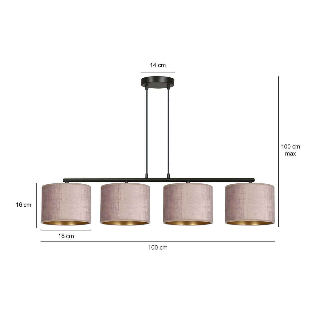 Hilde 4-light pendant lamp, black and pink