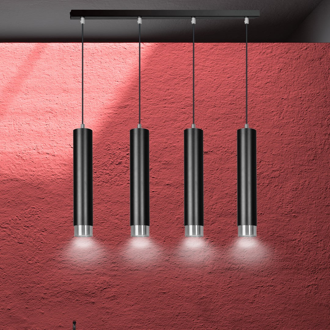 Kibo 4-light pendant lamp, black and chrome