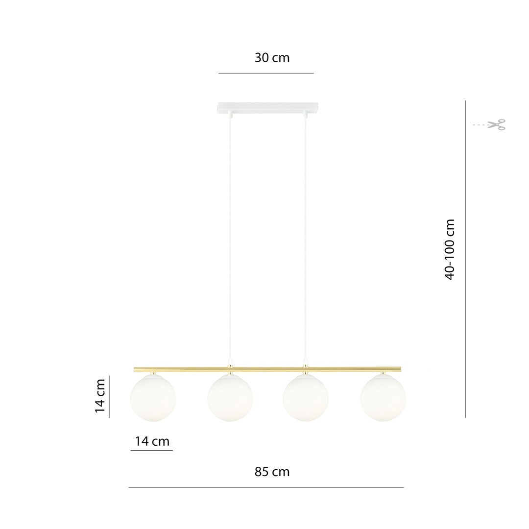 Allora 4-light pendant, white, opal glass