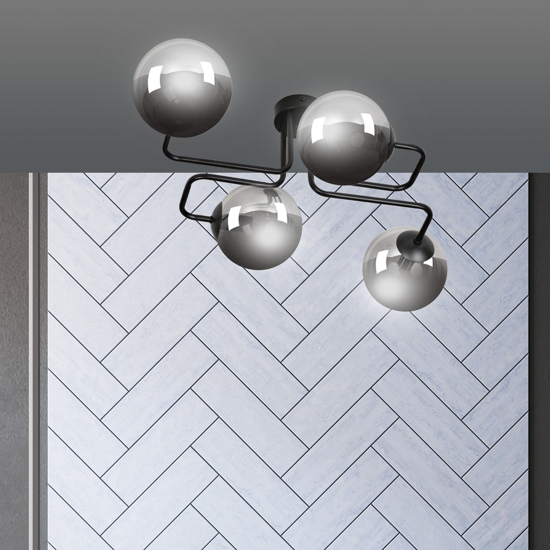 Brendi 4-light ceiling light black, graphite glass