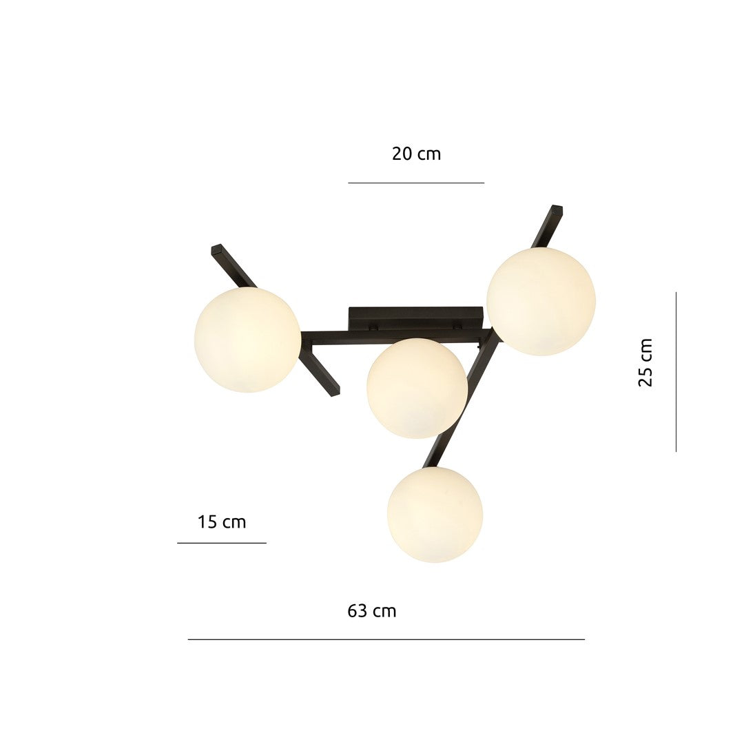 4-light smart ceiling light, black, opal glass