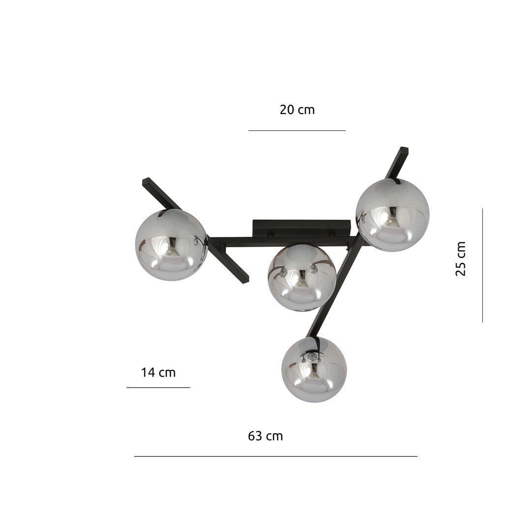 Smart 4-light ceiling light, black, graphite glass