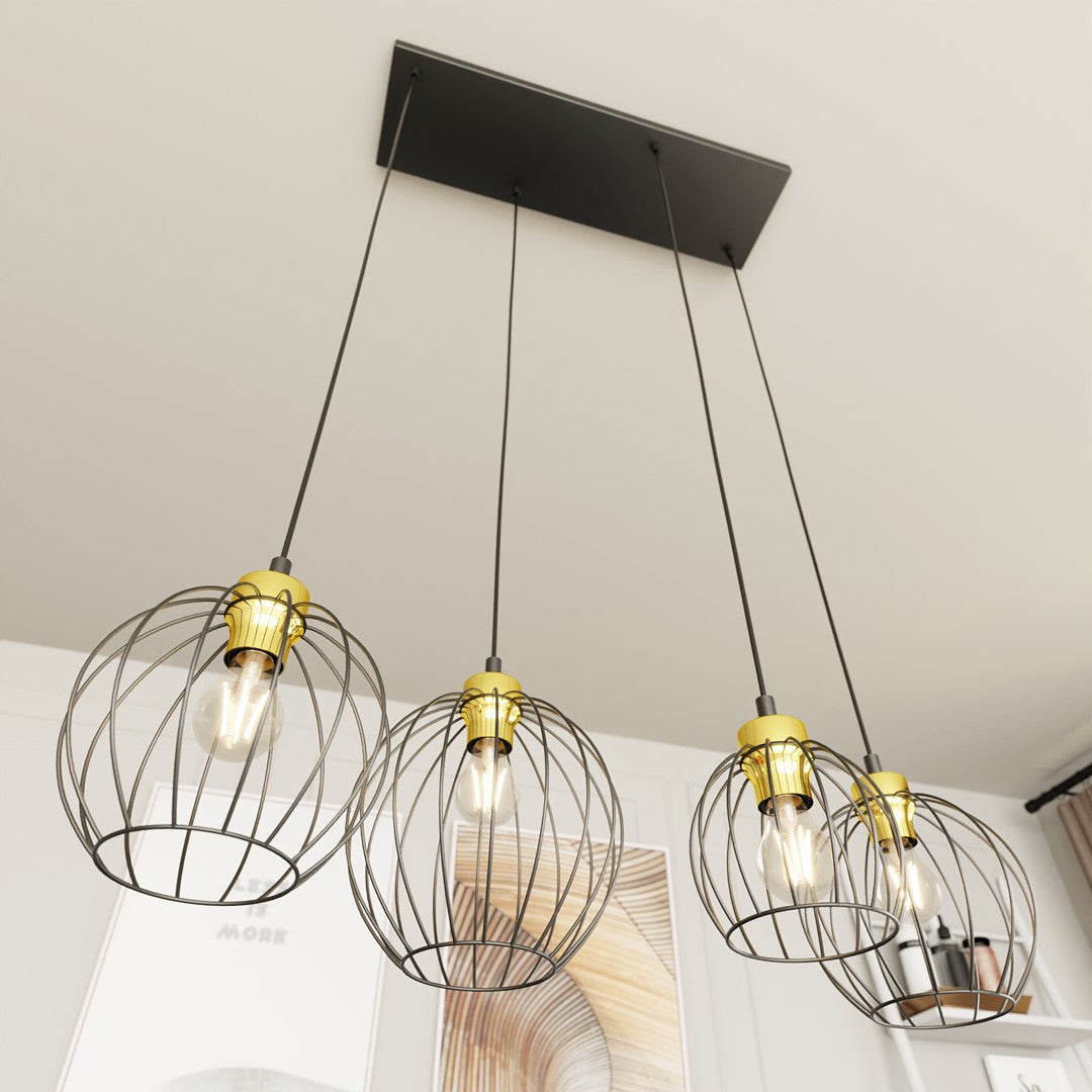 Nando 4-light pendant lamp, black and gold