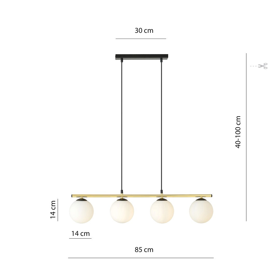 Allora 4-light pendant, black, opal glass
