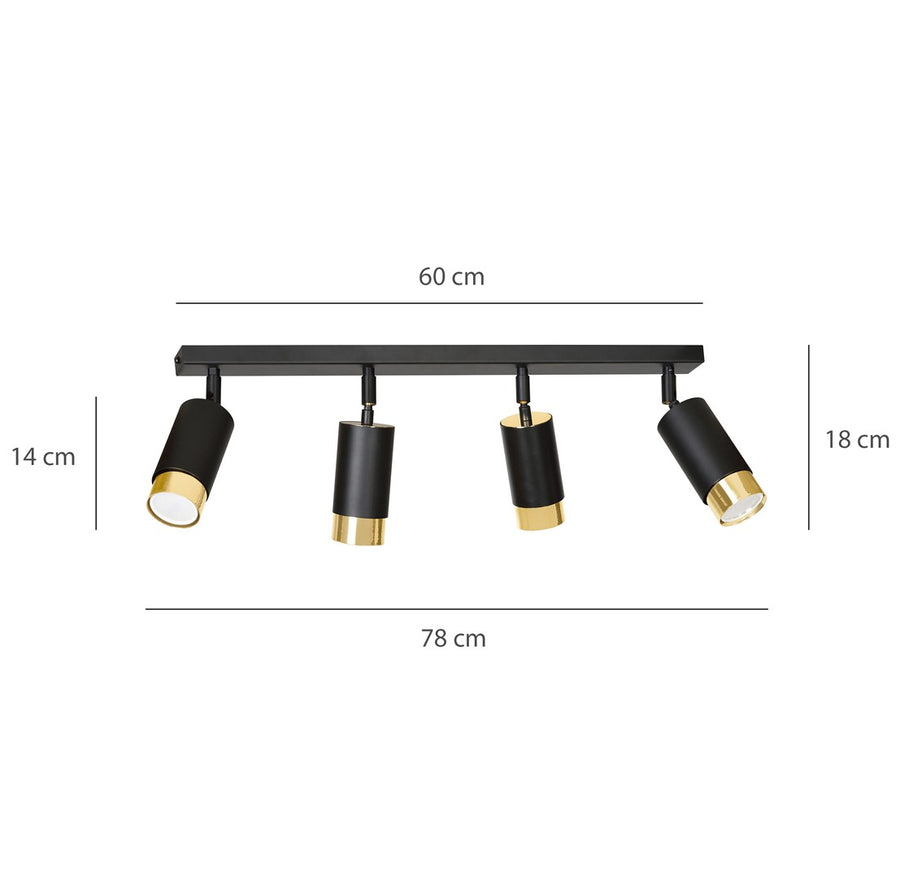 Hiro 4-light spotlight black and gold