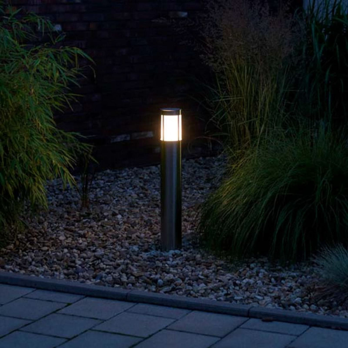 Borne lumineuse d'extérieur Excellente Primo en verre, argenté et blanc, Ø 10,3 cm, IP44