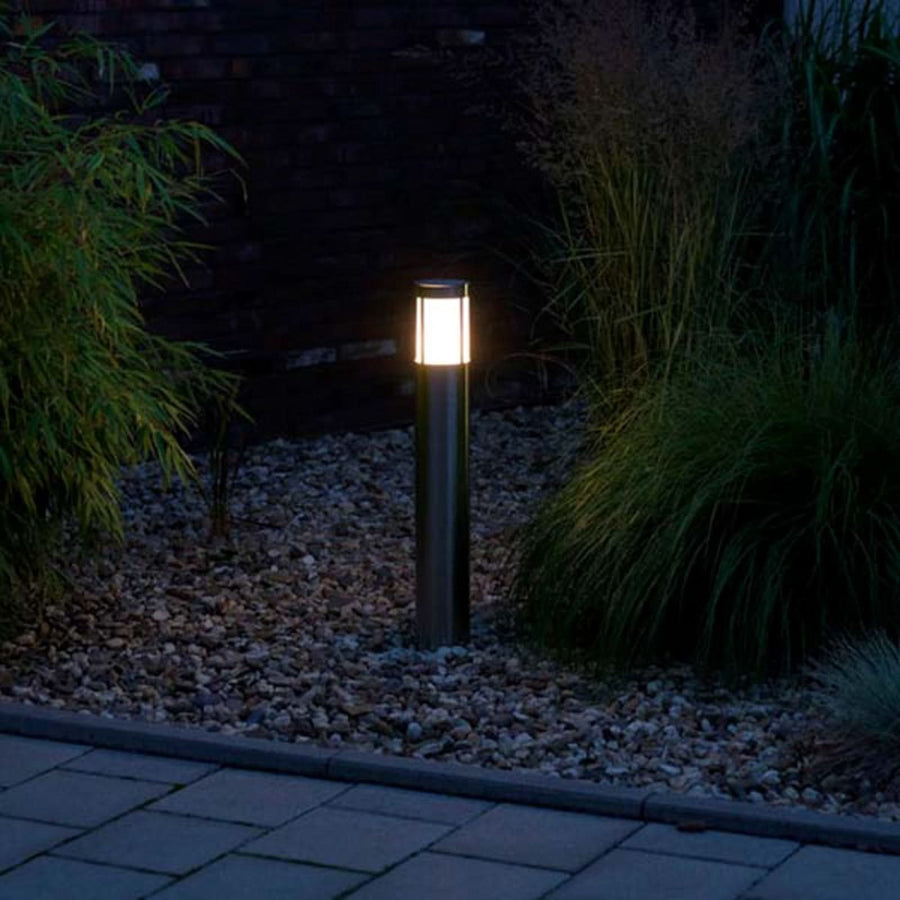 Borne lumineuse d'extérieur Excellente Primo en verre, argenté et blanc, Ø 10,3 cm, IP44