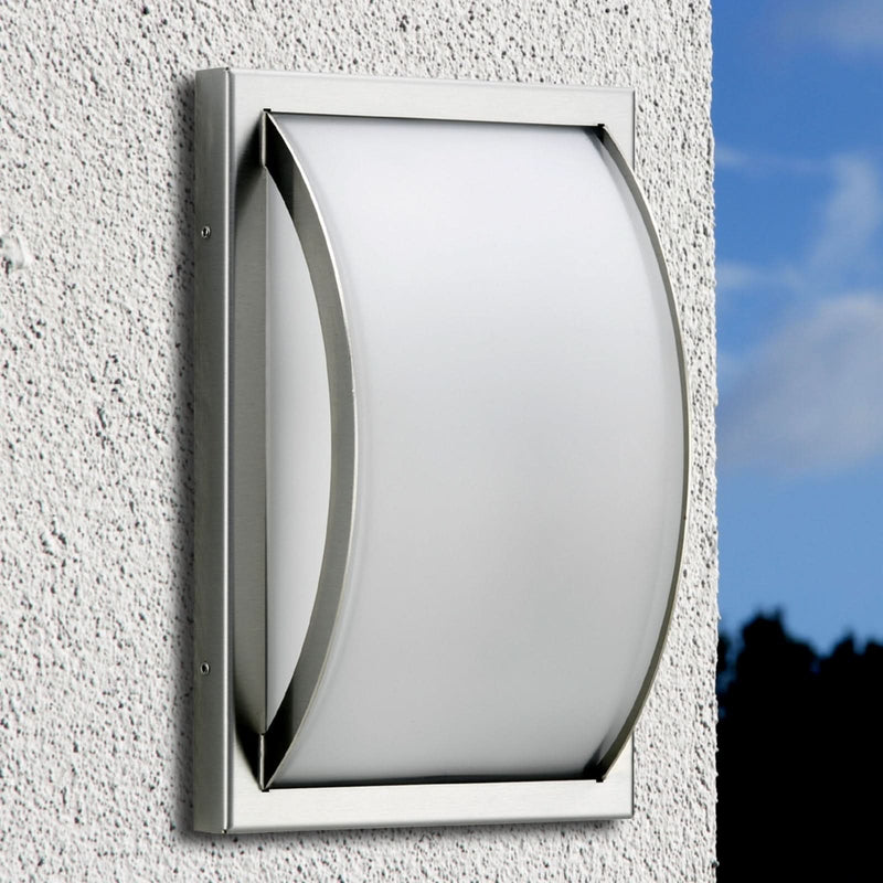 Applique d'extérieur Piegare en verre, acier inoxydable et blanc, hauteur 28 cm, IP44