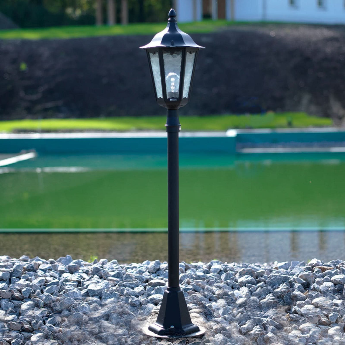 Borne lumineuse d'extérieur 4142 en verre, noir et transparent, Ø 24 cm