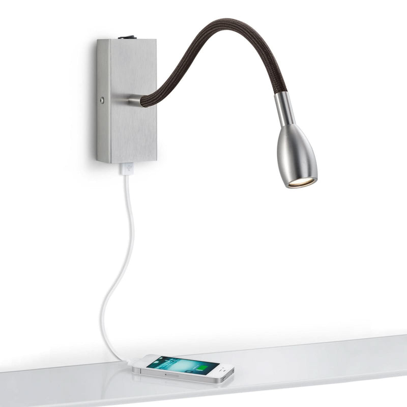 Applique murale LED Milos en tissu, nickel mat et noir, hauteur 12,6 cm