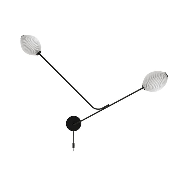Applique murale Satellite en acier, blanc et noir, 2 lumières, hauteur 128 cm