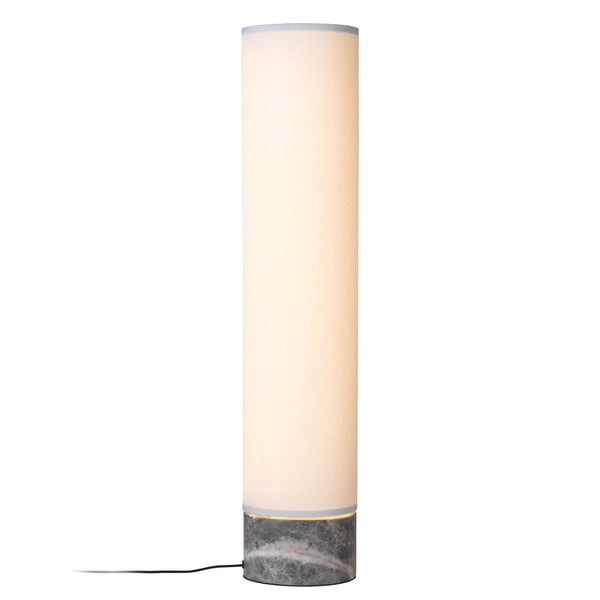 Lampadaire LED Unbound 80 en lin, blanc et gris, hauteur 80 cm