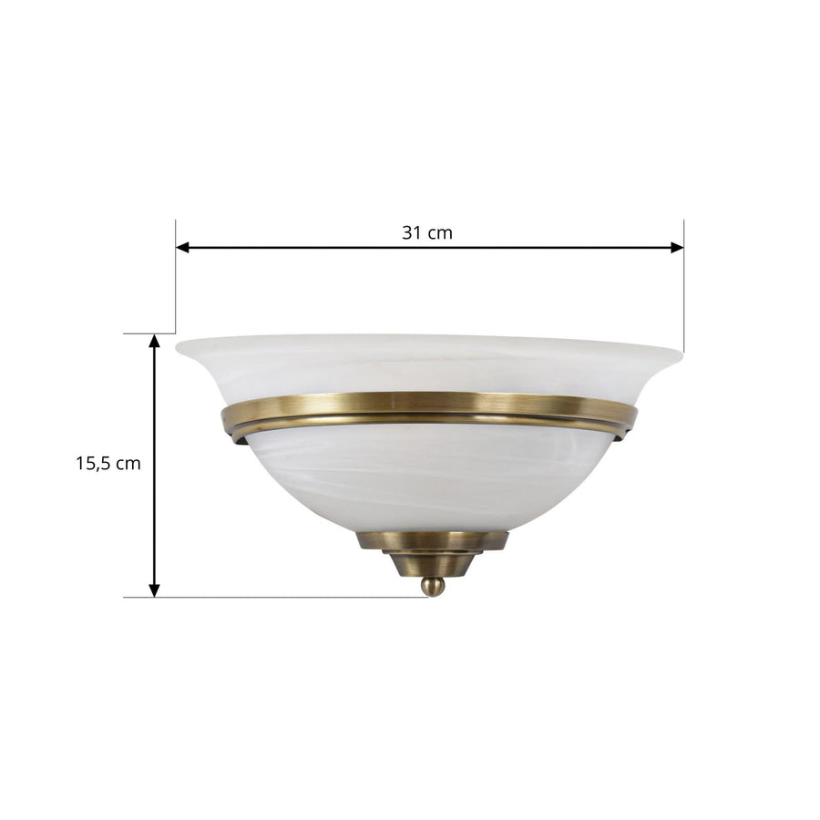 Applique murale Irimia en verre, blanc satiné et laiton ancien, Ø 31 cm