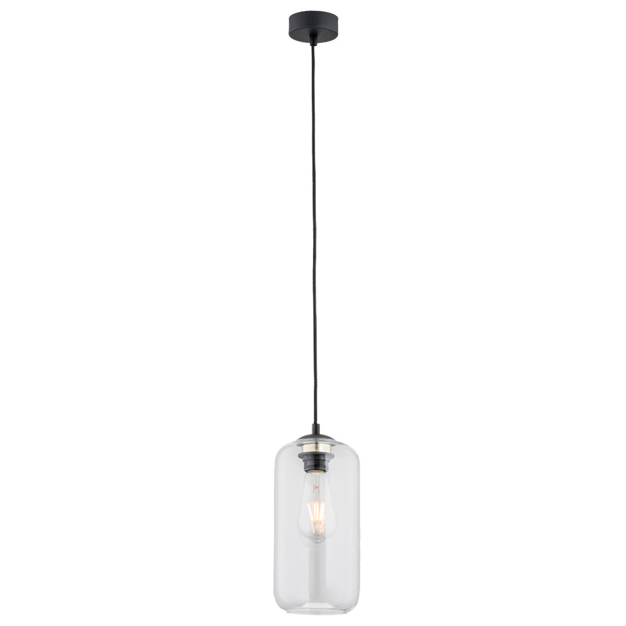 Version noire à verre transparent laissant voir l'ampoule à filament