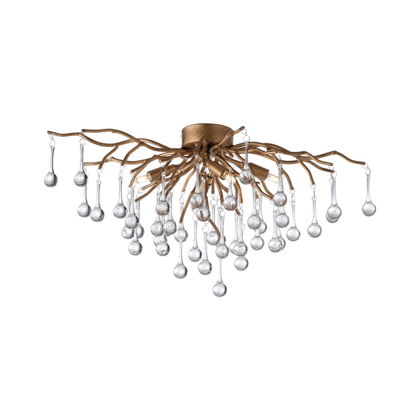 Plafonnier Icicle 4 lumières laiton vieilli, verre