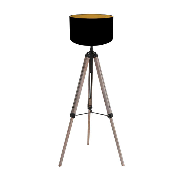 Triek 4107ZW tripod floor lamp with black and gold linen lampshade