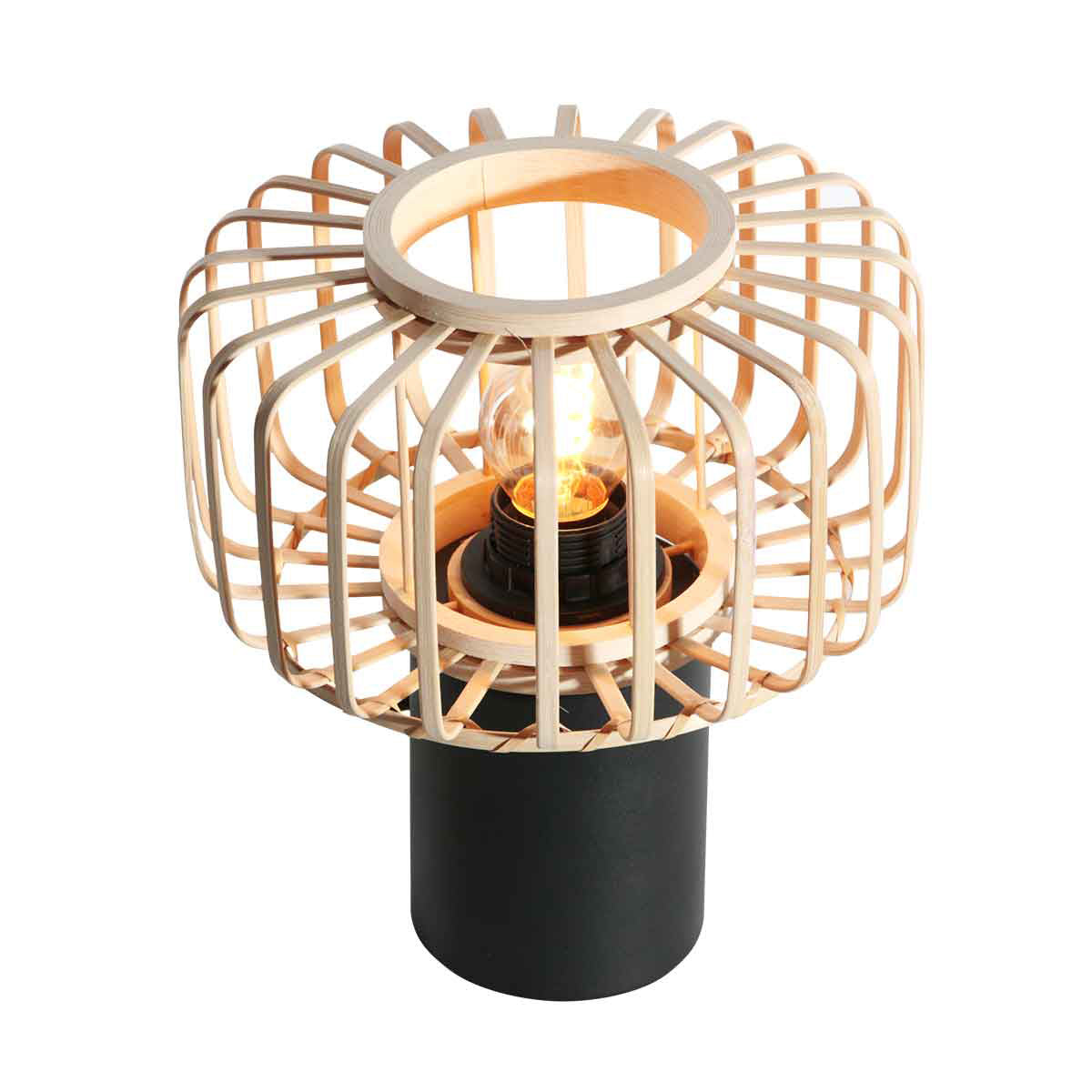 Small black Bloeba 4143ZW table lamp with a natural bamboo lampshade