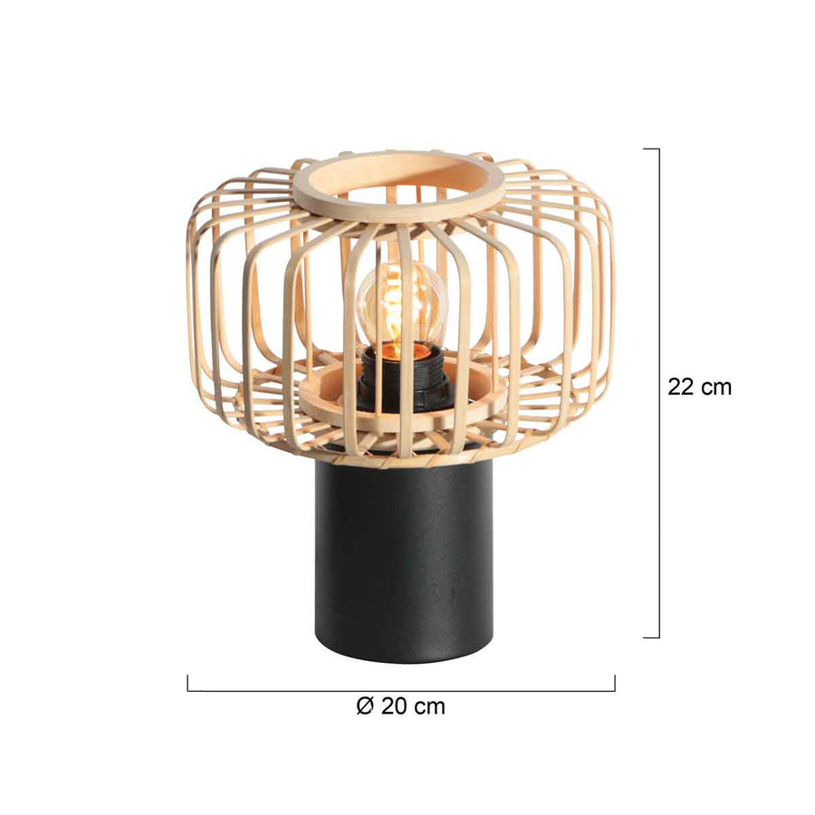 Small black Bloeba 4143ZW table lamp with a natural bamboo lampshade