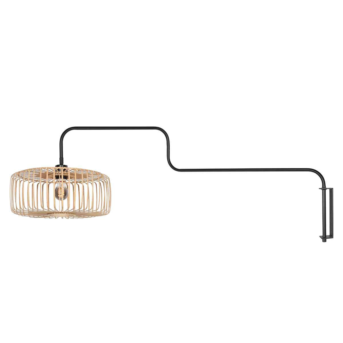 Bloeba 4160ZW black wall lamp with natural bamboo lampshade