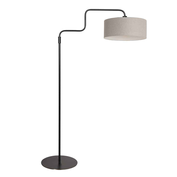Bloeba 4163ZW black floor lamp with coarse-weave grey linen shade