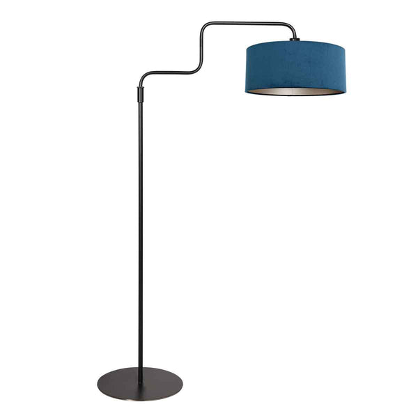Bloeba 4169ZW black floor lamp with blue velvet lampshade