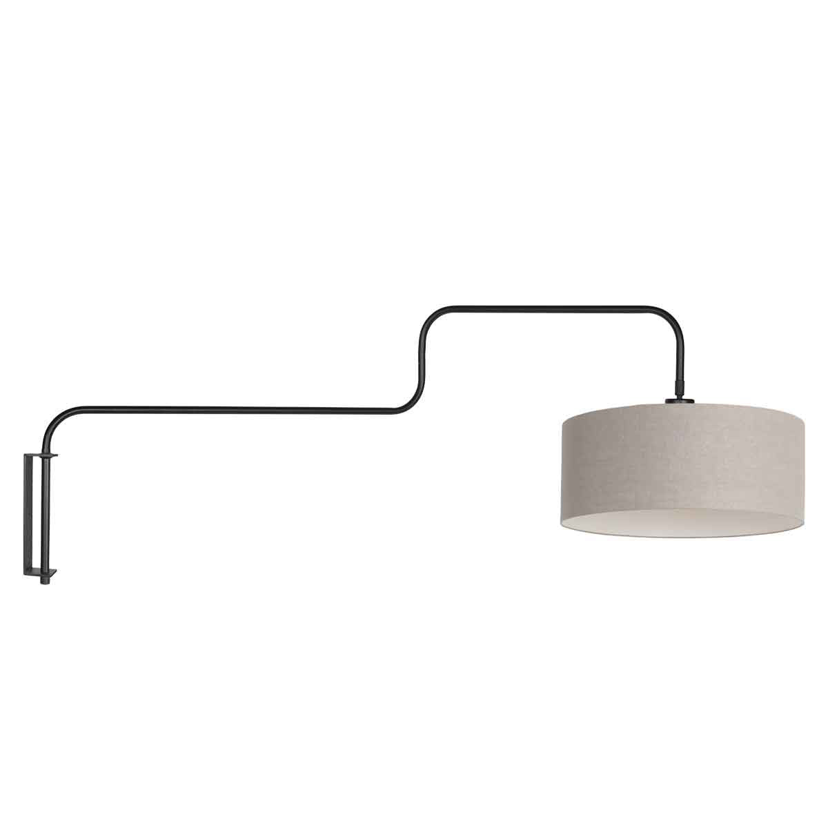 Bloeba 4174ZW black wall lamp with coarse-weave grey linen shade