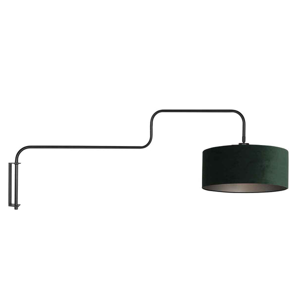 Bloeba 4176ZW black wall lamp with white and green velvet lampshade