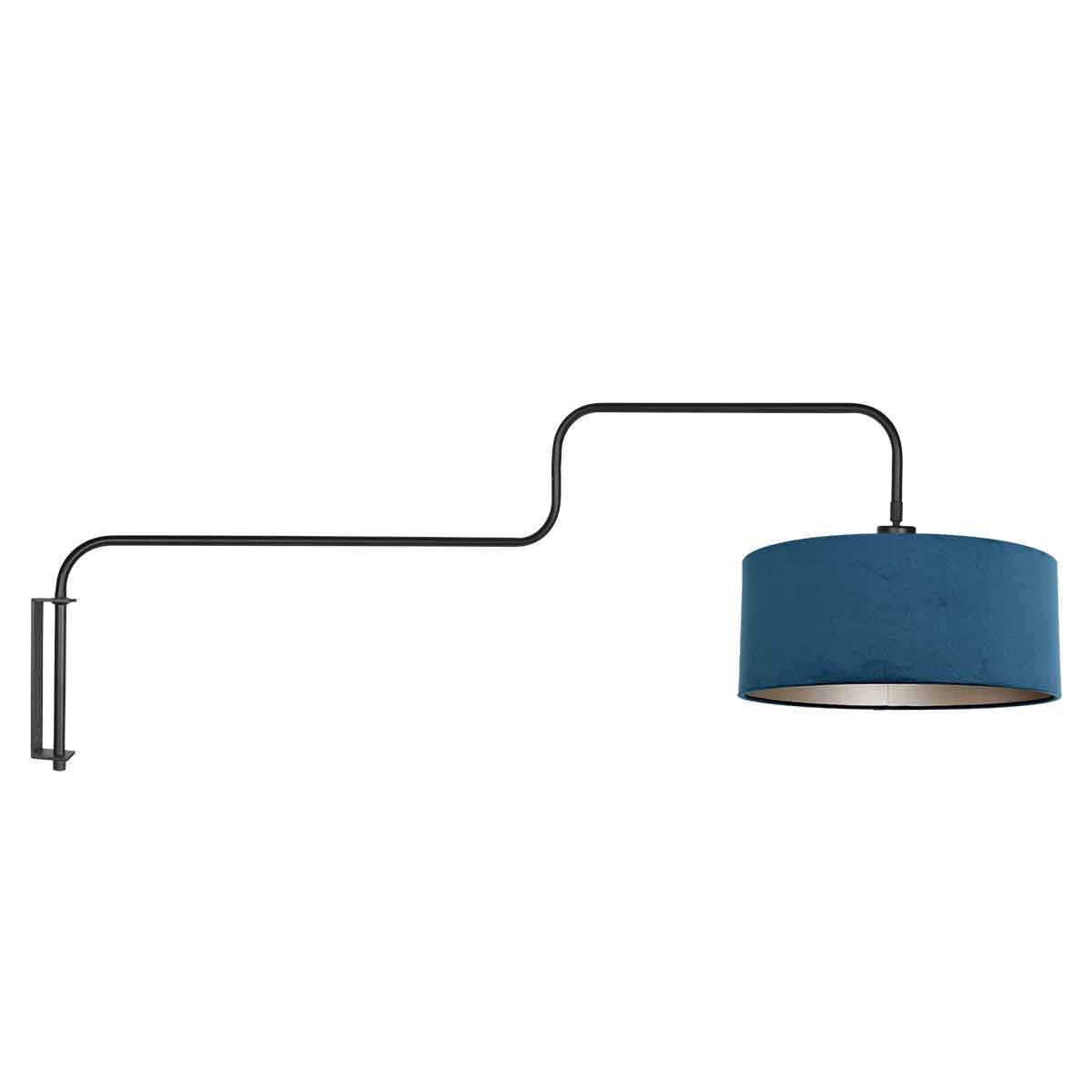 Bloeba 4180ZW black wall lamp with blue velvet lampshade
